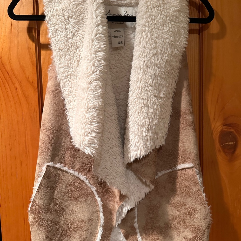 Brown and Cream Faux Shearling Vest